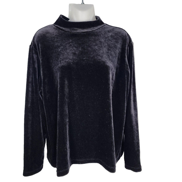 Cricket Lane Top Womens Large Soft Velvet Mock Neck Solid Black Long Sleeve - Picture 1 of 7